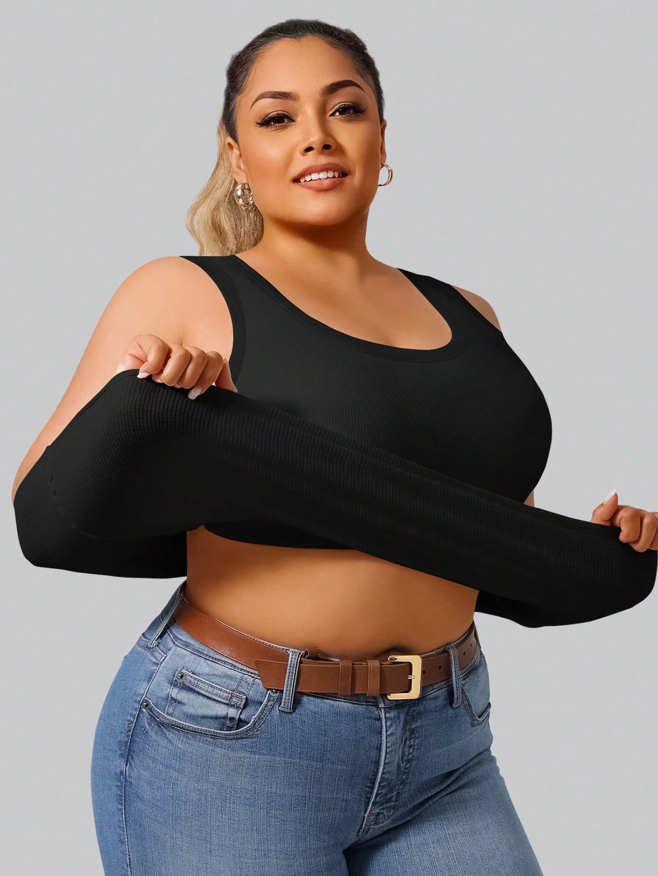 Tank Top Ribbed - Büyük Beden Kadın Yüksek Esnek Nervürlü