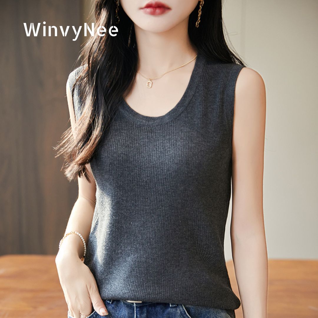 Tank Top Ribbed - WinvyNee Kadın Derin Bisiklet Yaka Kamgarn
