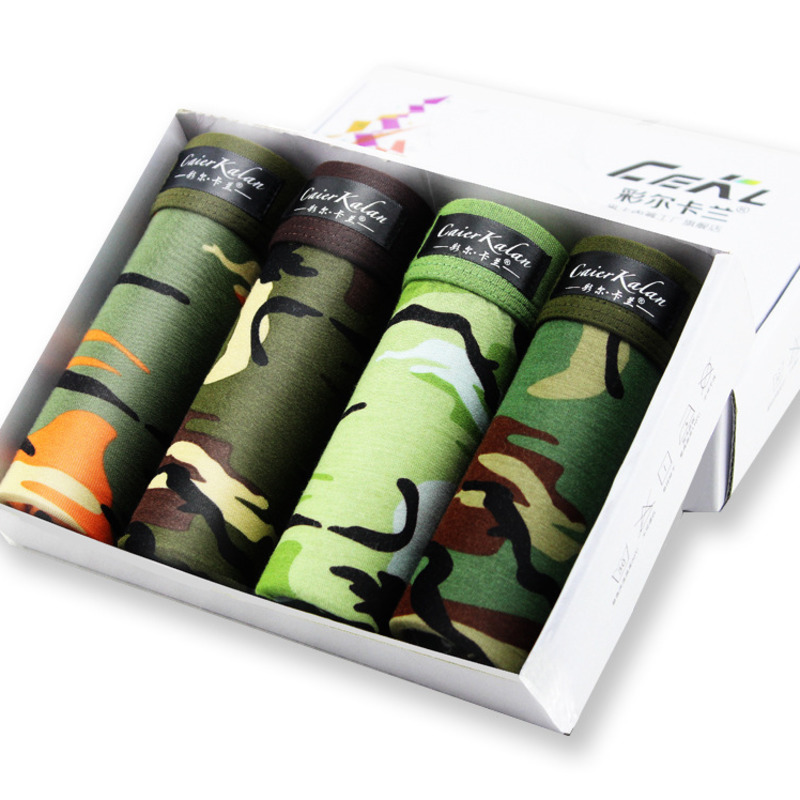Multi Pack Underwear - 4 adet/grup kamuflaj Boxer erkek iç